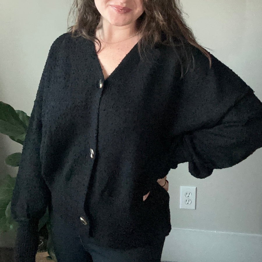 Button-Up Dropped Shoulder Cardigan