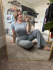 Ribbed Crop T-Shirt and Wide Leg Pants Lounge Set