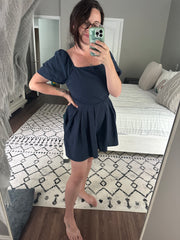 Square Neck Short Sleeve Smocked Romper