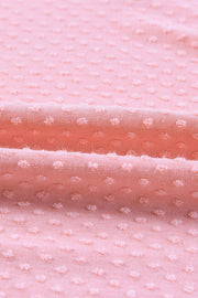 Notched Neck Swissdot Dropped Shoulder Top and Tie Waist Shorts Set